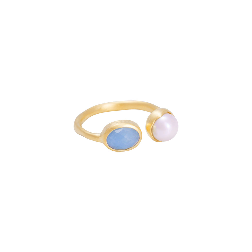 Fairley Pearl & Aquamarine Ring Size 7