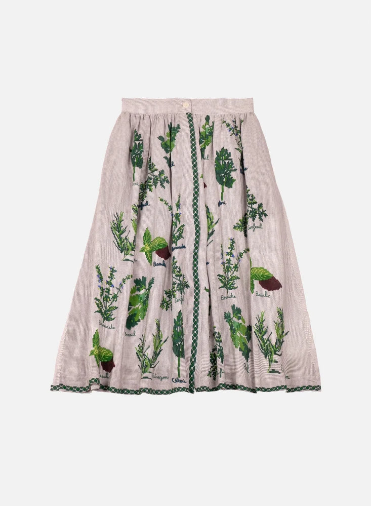 MII Screen Printed Hand Embroided Silk Skirt