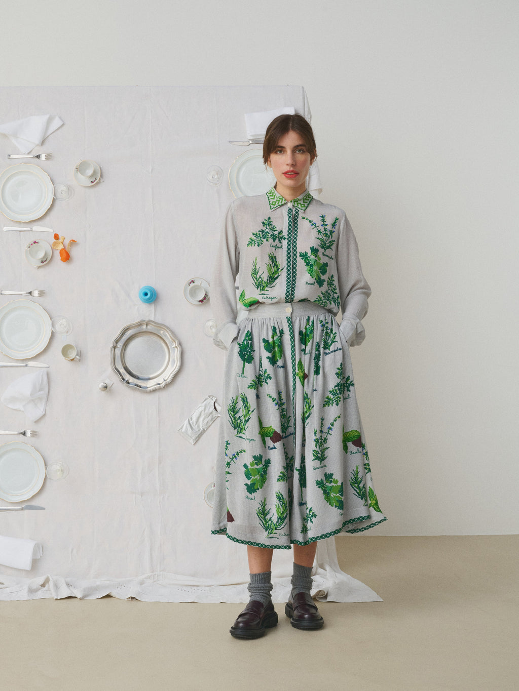 MII Screen Printed Hand Embroided Silk Skirt